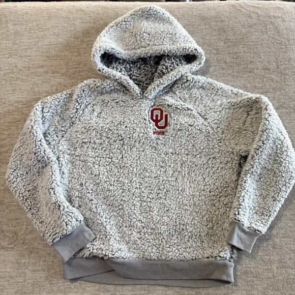 Victoria’s Secret PINK OU OKLAHOMA SOONERS Pullover Teddy Bear Fleece Hoodie L - Picture 6 of 10